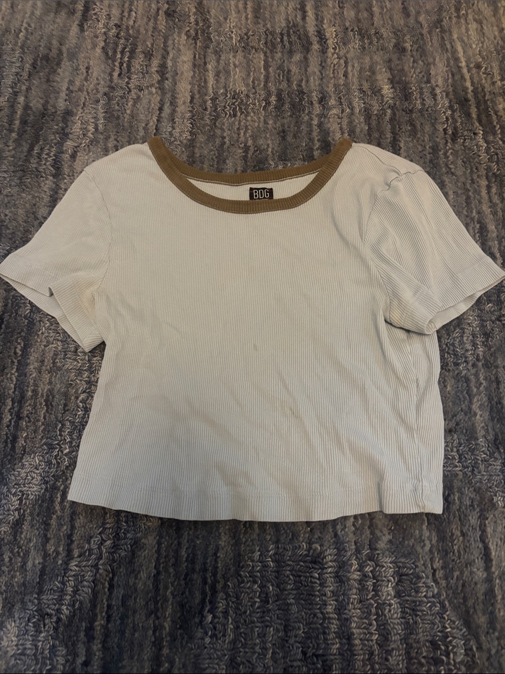 BDG Cream Ribbed Crop Top with Tan Trim